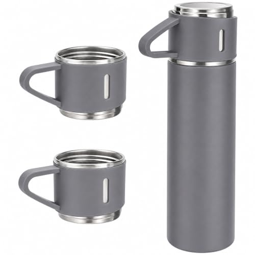 Image of Xanthos-500 ml Stainless Steel Vacuum Insulated Flask with Cup & Handle, Double Wall Hot & Cold Water Bottle, Thermos for Tea Coffee, Travel Bottle for Office, Home & Outdoor (Charcoal Grey)