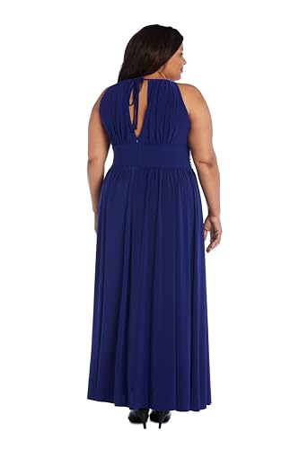 Image of R&M Richards Women's Halter Neck Dress W /Embellished Waistband & Front Slit - Elegant Evening Occasion Maxi Gown