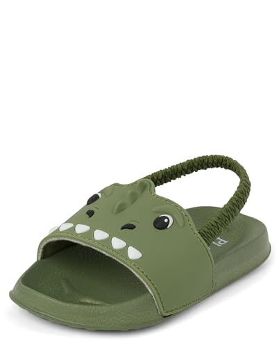 The Children's Place,and Toddler Everyday Slide Sandals With Backstrap,Olive Dino,8 - image 2