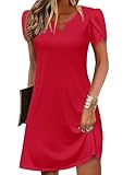 Zeagoo Womens Summer Dresses for Womens 2025 Casual Round Neck Loose Dress Womens Knee Length Pleated Flutter Dress T Shirts Dress,Red,X-Large