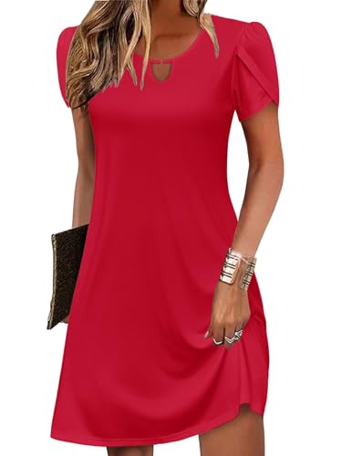 Image of Zeagoo Women's Casual A-Line Dresses with Pockets Summer Floral Tshirt Dress Short Sleeve Mini Dress Flowy Sundresses