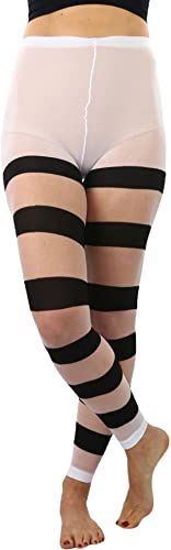 Image of ToBeInStyle Women's Wide Horizontal Contrast Stripe Tights Opaque Hosiery