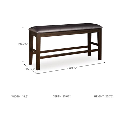 Image of Signature Design by Ashley Haddigan Casual Tufted Faux Leather Upholstered Counter Height Dining Bench with Oak Finish, Dark Brown