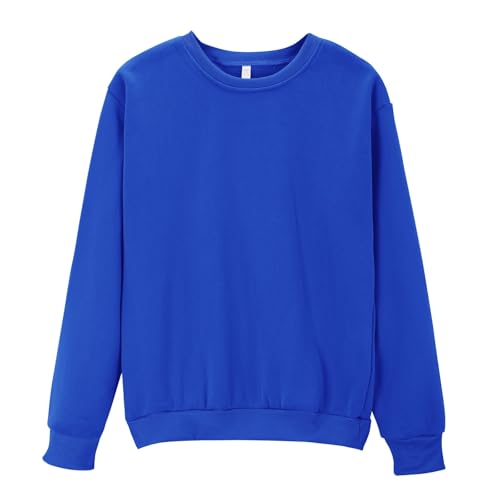 Sudadera con forro polar para mujer, cuello redondo, hombros caídos, manga larga, ligera, informal, para otoño, suave, cómoda, holgada, para entrenamiento, azul, XXL