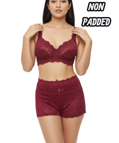 Image of Kinzie Elegant Floral Jacquard Lingerie Set, Grey Brown Maroon Bra and Brief, Comfortable Full Coverage Underwear Set, Padded Bra, Lingerie Set, Honeymoon Bikini Set,