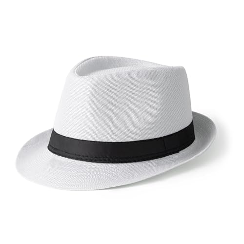 Mens fedora in white with black band