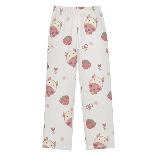 Cow and Berry Boys Pants Boys Athletic Pants Long Pant for Boywith Pockets Wide-Leg Size 6-14Y