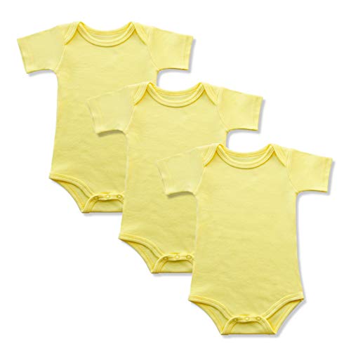 GLEAMING GRAIN Baby Yellow Onesies 100% Cotton Short Sleeve Baby Bodysuits Solid Color Infant Bodysuits for Newborn Baby 3-Pack (Yellow,3M)