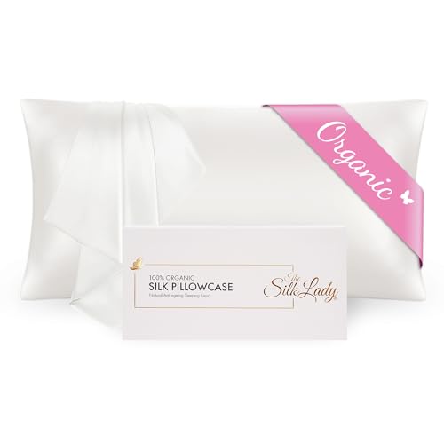 The Silk Lady Pillowcase 100% Organic Pure Mulberry Silk, Luxury 22 Momme Grade A, Ivory White, Satin Finish - Support Hair Care, Skin Health, Anti-Aging (One Standard Size 20” x 26”)