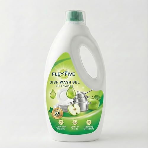 FLEXFIVE Green Apple Dishwash Gel, 5L Can | Tough on Grease, Gentle Hands, Bulk Refill