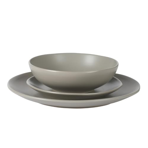 Image of Gibson Home Bethel 18 Piece Plates and Bowls Ceramic Stoneware Organic Shape Dinnerware Set (Service for 6) - Matte Grey