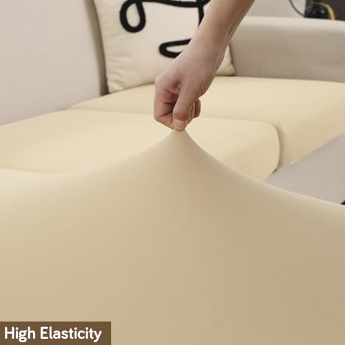 Image of HOKIPO 100% Waterproof Stretchable Elastic 140gsm Sofa Cushion Seat Cover, 2-Piece Seat Cushion Cover, Beige (AR-5352-BGE*2)