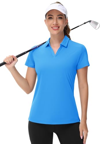 Image of TACVASEN Women's V-Neck Polo Shirts UPF 50+ Short Sleeve Sun Protection Quick Dry Golf Polos Collared Shirt