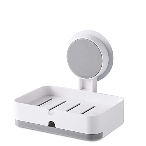 Image of Wall-Mounted Soap Holder with Waterproof Adhesive, Premium ABS Plastic, Removable Drain Tray, White