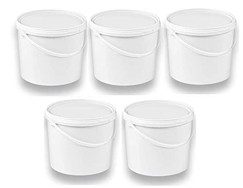 Silplast 5 x 5 Liter Eimer mit Deckel weiß 5 Stück stapelbarerer Milch-/Vorratseimer Honigeimer Kunststoffeimer Lebensmittelfreigabe Lebensmittelechte Behälter Leereimer für Mehl Wassereimer