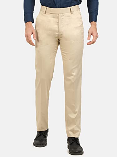 Image of Classic Collection Men's Smart Slim Fit 2-Way Stretchable Formal Trousers Made of Cotton Viscose Blend Fabric with Hidden Expandable Waistband and 3 Slant Pockets Plus 1 Ticket Pocket