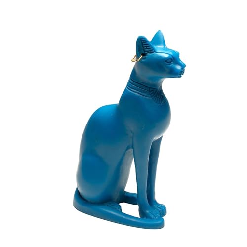 Estatua azul clásica de gato Bastet con pendiente