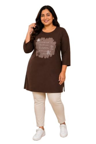 Image of RYSH Women's Plus Size Printed Nightshirt | Round Neck | 3 /4 Sleeve | Relaxed Fit Long Nightwear Top |