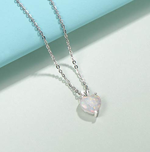 FANCIME October Birthstone Necklace Heart Necklace for Women Sterling Silver Created White Opal Necklace Cubic Zirconia CZ Danity Fine Jewelry for Women 16+2 inches Extender2