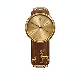 predolo Horloge Chinois Design Rétro Pendule Murale en Bois Mouvement Silencieux Horloge Décorative en Laiton pour Salon, Couloir, Bureau