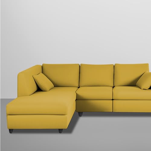 Image of Florian LHS 4 Seater L Shape Sofa Set for Living Room (Yellow Fabric) Premium Fabric Sofa