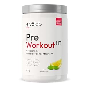 PRE WORKOUT HT | Booster Musculation sans Créatine | 3g de Bêta-Alanine + 3g de L-Arginine + 4g de Citrulline + 200mg de Caféine | Énergie + Congestion Musculaire | 600g | Menthe Citron | Eiyolab