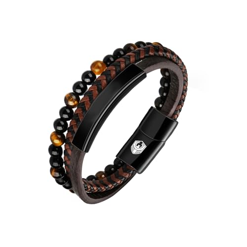 Shieagleld Leather Bracelet, New Mens Braided Bracelet Bead With Lava And Onyx Bead, Cuff Bracelets For Men cover
