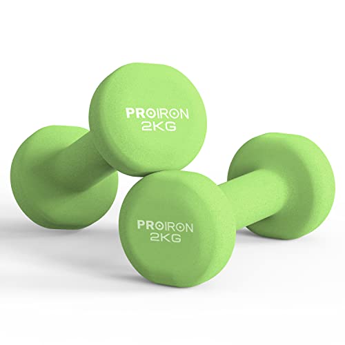 PROIRON Pesi Palestra in Casa Fitness e Palestra Manubri e Pesi Fitness Pesi per Palestra Manubrio (Set di 2) 1-10kg (Verde - 2 x 2KG)