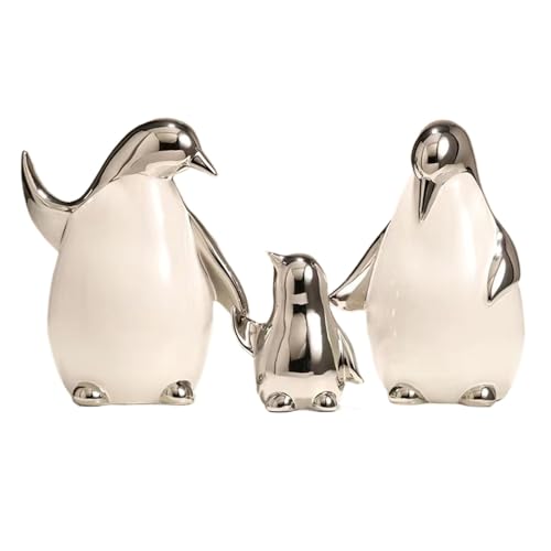tonntyann ペンギン 置物 オーナメント インテリア かわいい 陶磁器 置物 飾り物 北欧 雑貨 オブジェ 室内の飾り 新築飾り 親子 オブジェ おしゃれ スタイリッシュ (3点セット-B)
