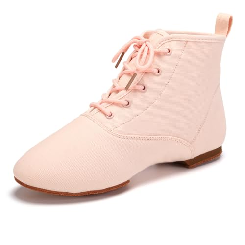 Jazz Dance Boots for Women Canvas Lace-up Ballroom Dance Flat Boots Practice Dancing Shoes