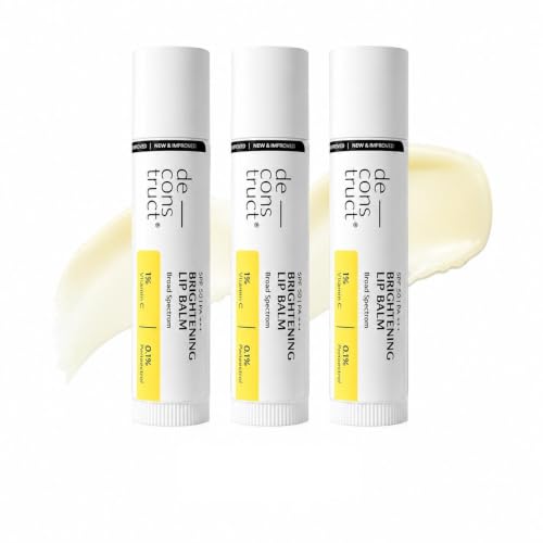 Image of Deconstruct Brightening Lip Balm with SPF 50 | For Dark, Pigmented, Dry, Flaky Lip | SPF 50 for Sun Damage and Discoloration | Lip Balm for Glossy Buttery Soft Pink Lips | For Women & Men - (4 gm ( Pack of 3))