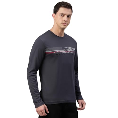 Image of Van Heusen Men Athleisure Regular Fit T-Shirt - Cotton Rich - Crew Neck, Long Sleeve, Printed