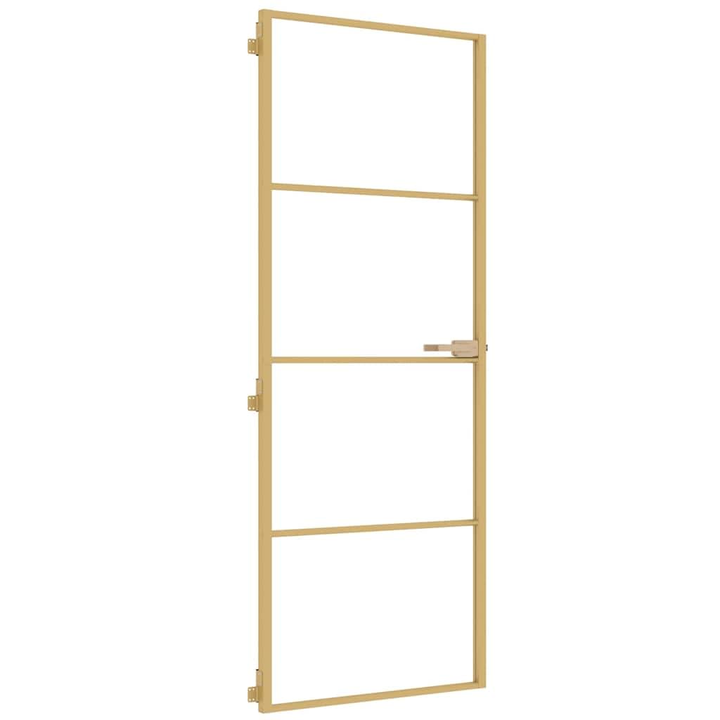 vidaXL Interior Door, Slim Barn Door for Home Internal, Sliding Door Panel with Assembly Kit, Sliding Gate, Golden Tempered Glass and Aluminium
