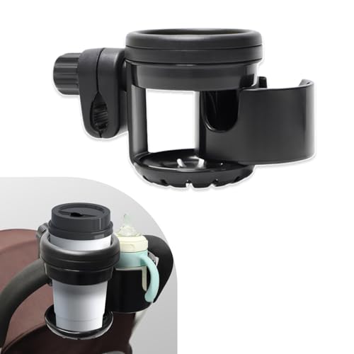 Image of Lusinus Stroller Cup Holder Compatible with YOYO/YOYO2/YOYO3 – 2-in-1 Adjustable Double Cup Holder with 360° Rotating Clamp – Fits Baby Bottles, Coffee Cups, Travel Mugs
