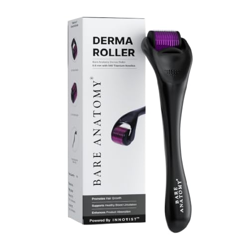 Image of Bare Anatomy Derma Roller for Hair Growth | 0.5 mm with 540 Titanium Micro Needles | Stimulates Hair Follicles & Improves Scalp Circulation