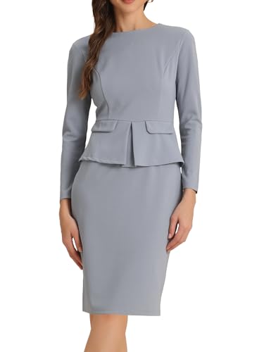 Image of Allegra K Women's Bodycon Dresses Round Neck Long Sleeve Casual Work Outfits Peplum Sheath Dress