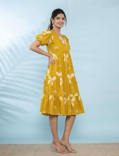 Image of ROYALICA Women's Pure Cotton Maxi Midi Dress Western Dress for Women Elegant Floral Printed Long Dresses | Soft & Breathable Fabric | Casual Trending Dress for Women
