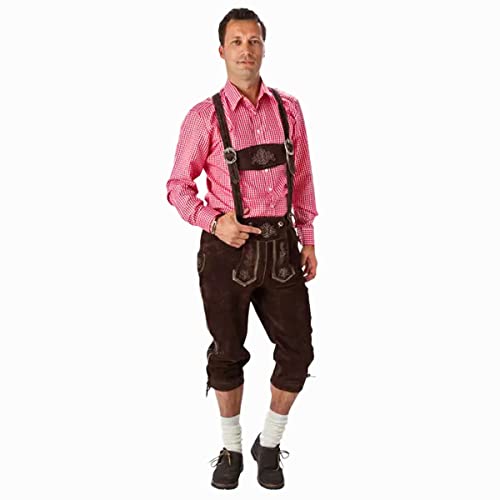 Traditional Bavarian Trachten Lederhosen Brown Pants - German Lederhosen with Suspenders- Genuine Suede Leather Oktoberfest Costume - Thumbnail 3