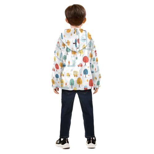 Autumn Trees Cars Houses Toddler Fleece Jacket Girl Boys Hooded Fleece Jacket Coat Warm Outwear Zip-up 3-10T4