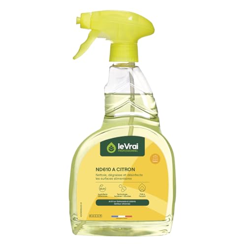 LE VRAI PROFESSIONNEL - Dégraissant Désinfectant Alimentaire ND 610 A, Parfum Citron - Bactéricide - Prêt à l’Emploi - Fabrication Française - Pulvérisateur 750 ml