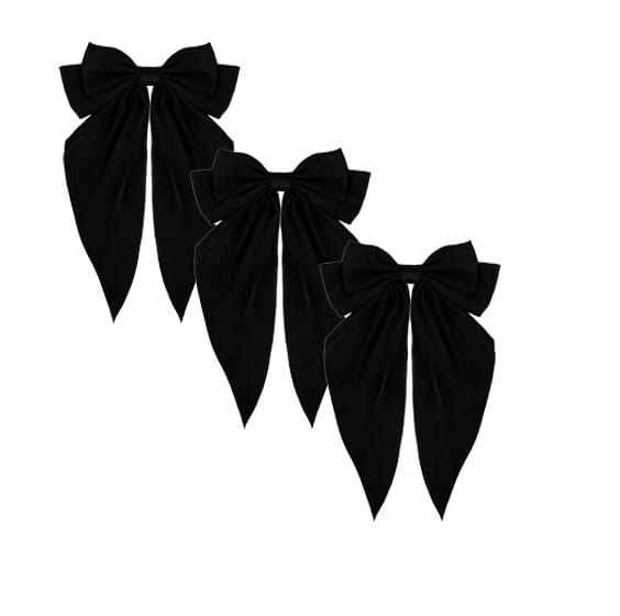 Silky Satin Hair Bows, Oversized Long Tail Bows with Barrette Clips, Coquette Hair Accessories for Women and Girls (Black 3P)
