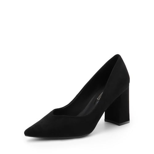 DREAM PAIRS Women’s Court Shoes High Chunky Closed Toe Block Heels Pointed Toe Wedding Party Elegant Slip On Pumps Shoes SDPU2229W,Size 10,Black,SDPU2229W