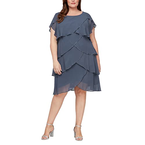 Image of S.L. Fashions Womens Plus Size Capelet Tier Dress with Beaded Detail