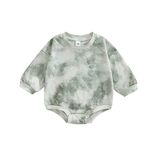 Image of Baby Boy Girl Tie Dye Sweatshirt Romper Oversized Crewneck Onesie Long Sleeve Outfit Cute Infant Fall Clothes