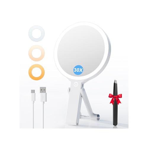 Auxmir Miroir Grossissant Lumineux Double Face 30X/1X, Miroir Maquillage Grossissant 2000mAh...