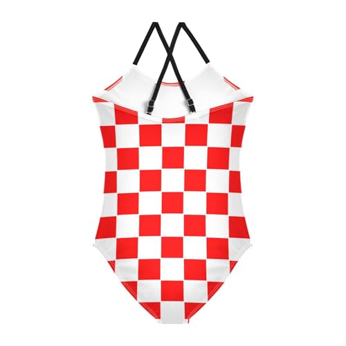 Augenstern One-Piece Strap Swimsuit Classic-red-White-Checkered Cross Back Bathing Suit Adjustable Monokini2