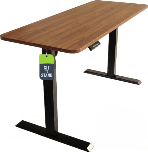 Image of TechOrbits Electric Standing Desk Frame 60 x 24 Inch Tabletop - Motorized Workstation Two Leg Stand Up Desk with Memory Settings and Telescopic Sit Stand Height Adjustment (Black Frame /Wood BrownTop)