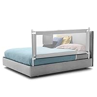 COSTWAY Bed Rail, Height Adjustable Toddler Protection Guard with Storage Pocket and Double Safety Lock, Vertical Lifting Anti-Fall Beds Mesh Guardrail for Toddlers Kids (Grey, 175cm)