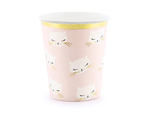 PartyDeco 6 gobelets Petits Chats Rose et Blanc 220 ML - Rose