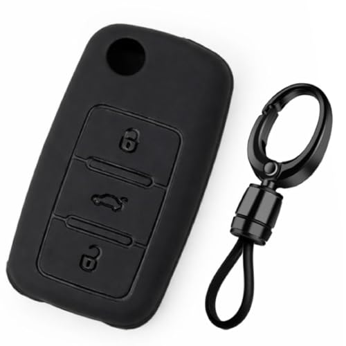 Image of JVCV Soft TPU Key Cover Compatible with Volkswagen Polo, Vento, Jetta, Ameo, Passat & Skoda Rapid, Laura, Superb, Octavia, Fabia, Yeti Folding Key | Scratch-Resistant Case (Matte Black Style A)
